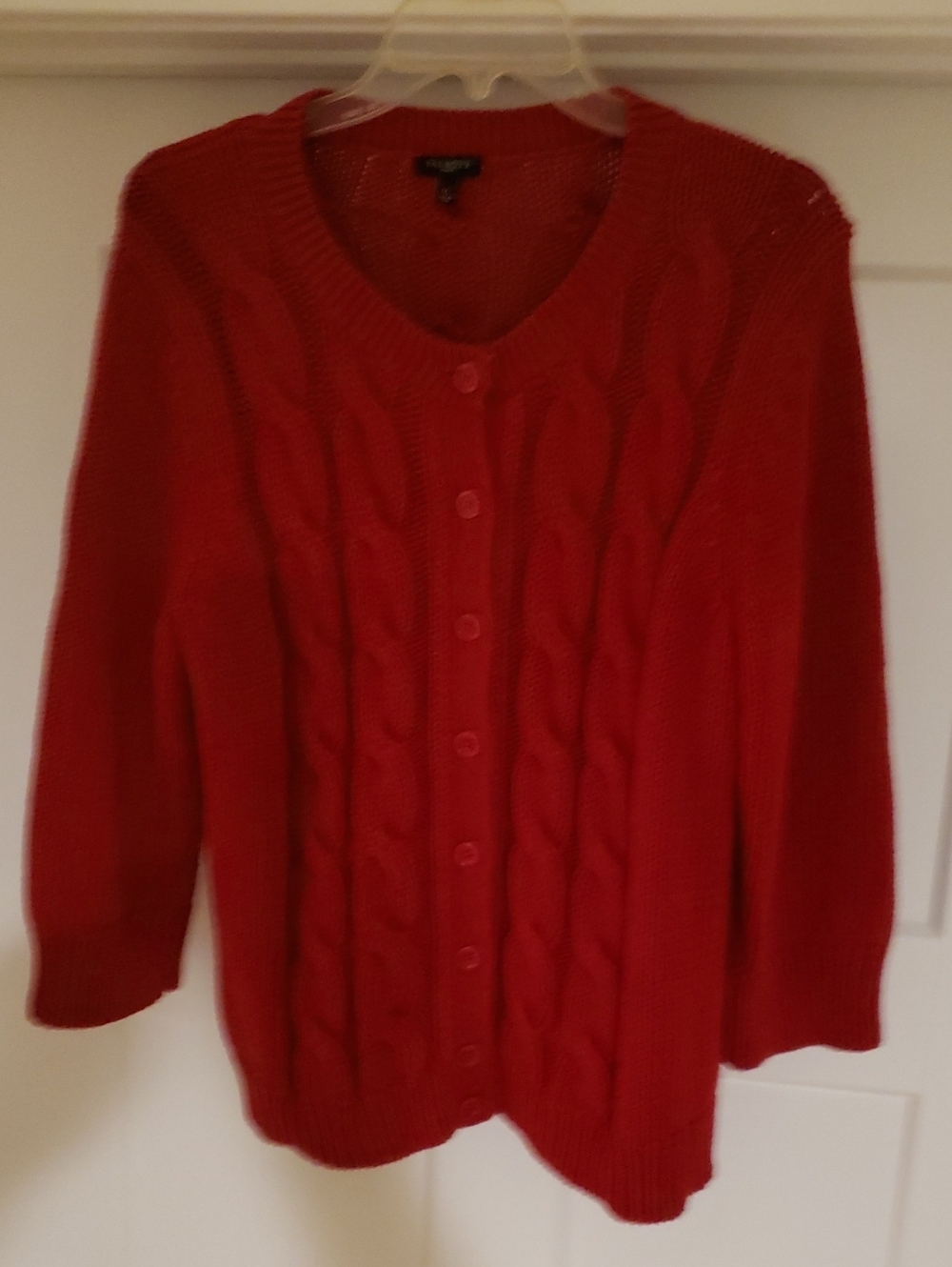 Talbots Classic Red Cable Knit Button-Up Cardigan